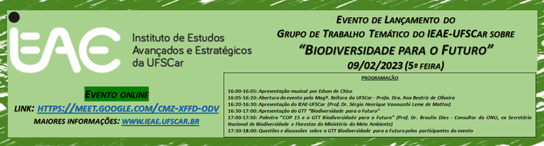 Banner do evento de lançamento do GTT "Biodiversidade para o Futuro"